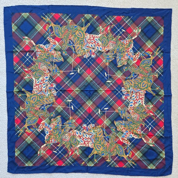 Carlisle Accessories - Vintage Carlisle Silk Scarf Plaid Polo Horses Equestrian Hand Rolled Preppy